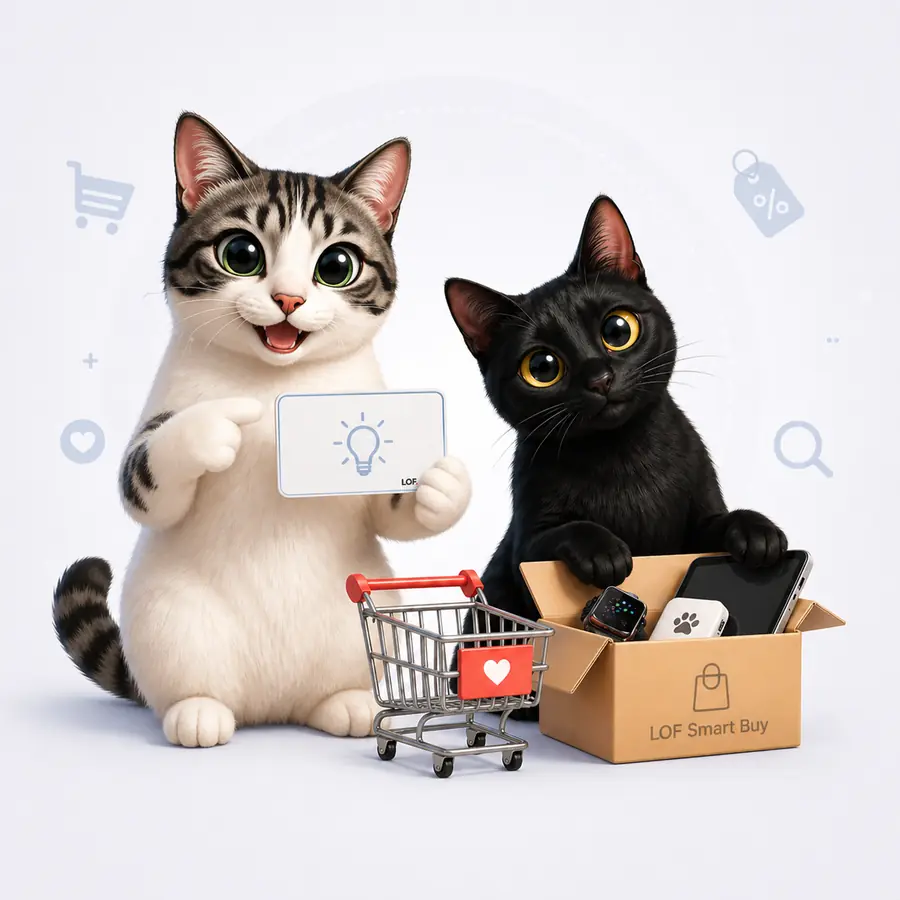 Mascotes LOF dando uma dica de compra